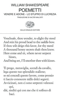 POEMETTI VENERE E ADONE LO STUPRO DI LUCREZIA - TESTO INGLESE A FRONTE