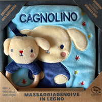 CAGNOLINO - LIBRI DI STOFFA CON MASSAGGIAGENGIVE IN LEGNO