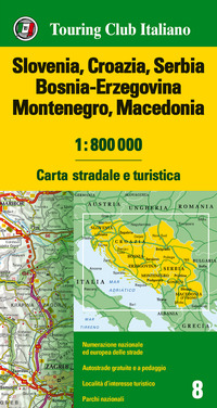 SLOVENIA CROAZIA SERBIA BOSNIA ERZEGOVINA MONTENEGRO MACEDONIA 1:800.000