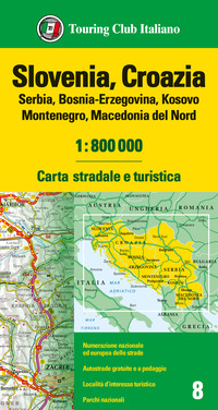 SLOVENIA CROAZIA SERBIA BOSNIA ERZEGOVINA MONTENEGRO MACEDONIA 1:800.000. CARTA STRADALE