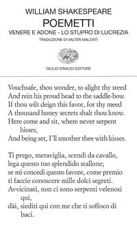 Poemetti venere e adone lo stupro di lucrezia - testo inglese a fronte 