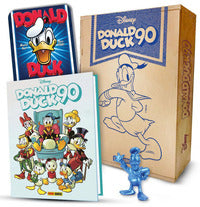 Donald duck 90 anniversary box con statuina del personaggio con targa metallica 
