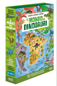 Mondo dei dinosauri - viaggia conosci esplora + puzzle ovale da 200 pezzi 
