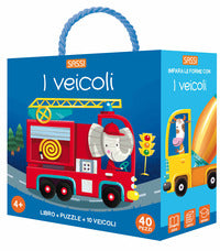 Veicoli - libro + puzzle + 10 veicoli 