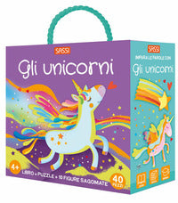 Unicorni - qbox con libro + puzzle + 10 figure sagomate 
