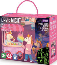 Unicorns gli unicorni les licornes puzzle day & night con 40 pezzi con 10 sagome 