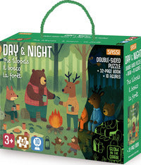 The woods il bosco la foret - puzzle day & night con 40 pezzi.con 10 sagome 