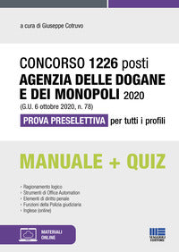 Concorso 1226 posti agenzia delle dogane e dei monopoli 2020 - prova preselettiva per tutti manuale 