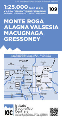 Monte rosa alagna valsesia macugnaga gressoney 1:25.000 