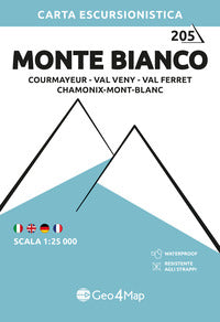 Monte bianco courmayeur val veny val ferret chamonix - montblanc carta escursionistica 1:25.000 